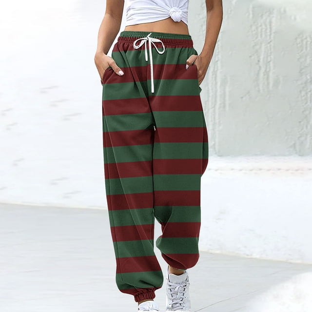 Puntoco Leggings Con Cordón Estampados A Rayas No Posicionados De Moda Para Mujer Pantalones Deportivos Verde Militar S