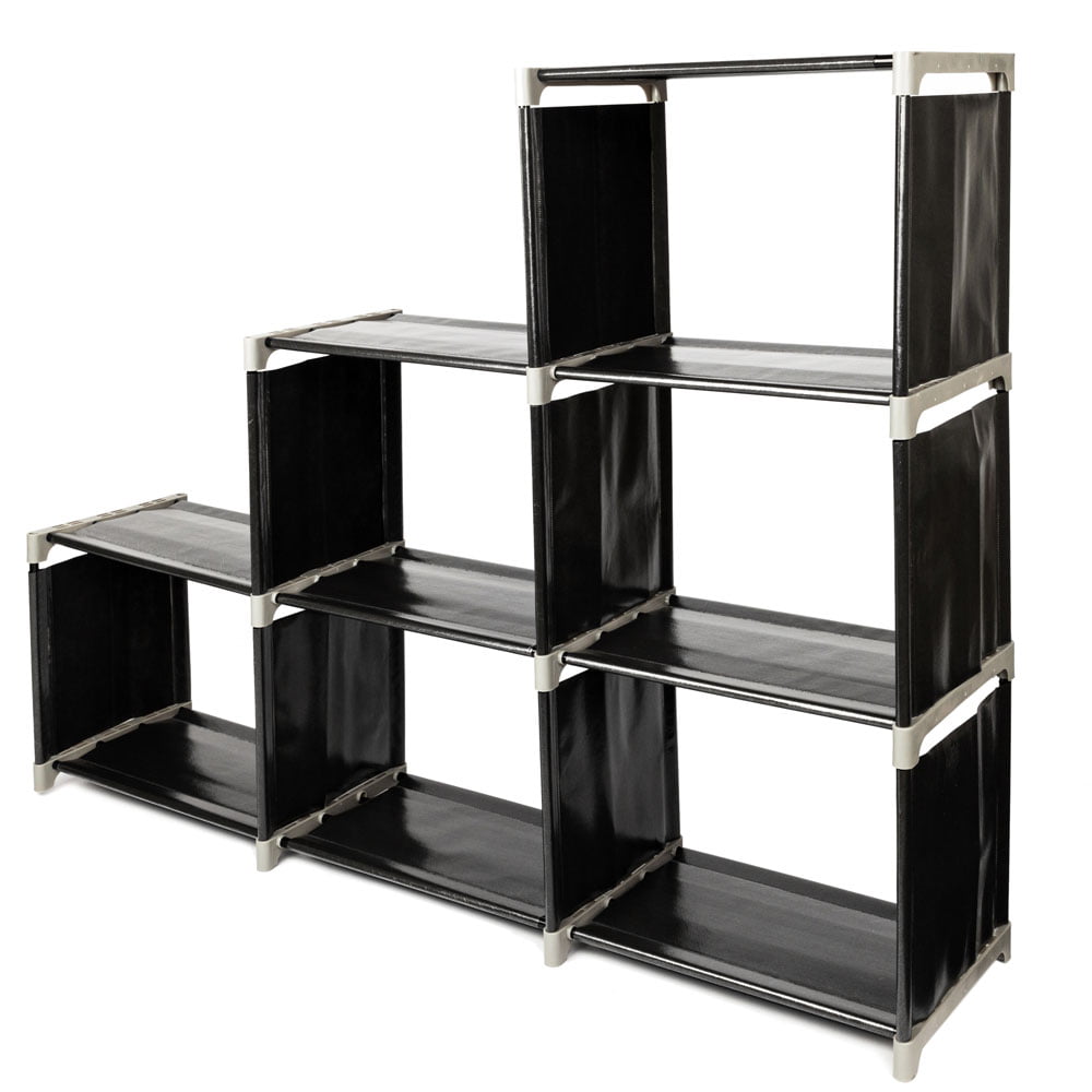 3 Tiers 6 Cubes Storage Shelf Organizers, Black Book Shelf ...
