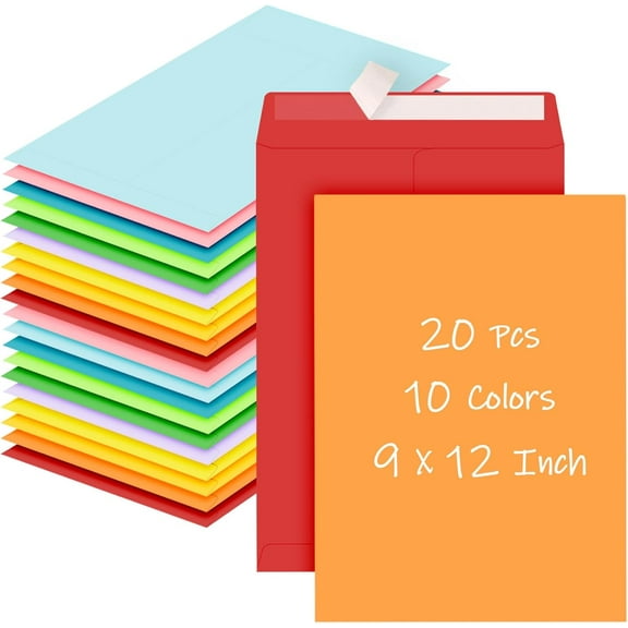 Colored 9 x 12 Envelopes, 20 Pcs Mailing Envelopes, Colorful Large Envelope, 100 GSM Printable Catalog Envelopes For Storage, Mailing, Organize, Office and Home