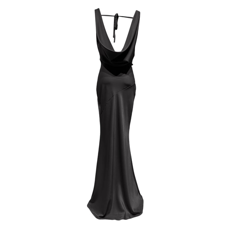 Silk-like Evening Gown Women's Satin Cowl Neck Backless Maxi Dress -  Wedding Guest & Formal Cocktail Dress Satin Cowl Neck Maxi Dress