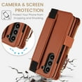 thumbnail image 5 of TECH CIRCLE Flip Wallet Case for Galaxy Z Fold 4 (2022) with Wrist Strap Lanyard, Built-in S Pen Holder/Hand Strap/Kickstand, PU Leather Lightweight Case with 6 Card Slots/Zipper Pocket, Brown, 5 of 7