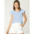 thumbnail image 2 of Allegra K Camiseta Manga Tulipán Cuello En V Básico Para Mujer Gris azul XS, 2 of 6