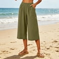 thumbnail image 5 of Ahabrexf Women's Natural Fiber Linen Cropped Pants, Elastic Waist Wide Leg Pocketed Casual Cropped Trousers for Summer Daily Wear, 5 of 9