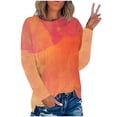 thumbnail image 2 of IROINID en Solde Polyester T-Shirt à Manches Longues pour Femmes Confortable Été Col Rond Imprimé Blouses de Sortie, Orange, 2 of 4
