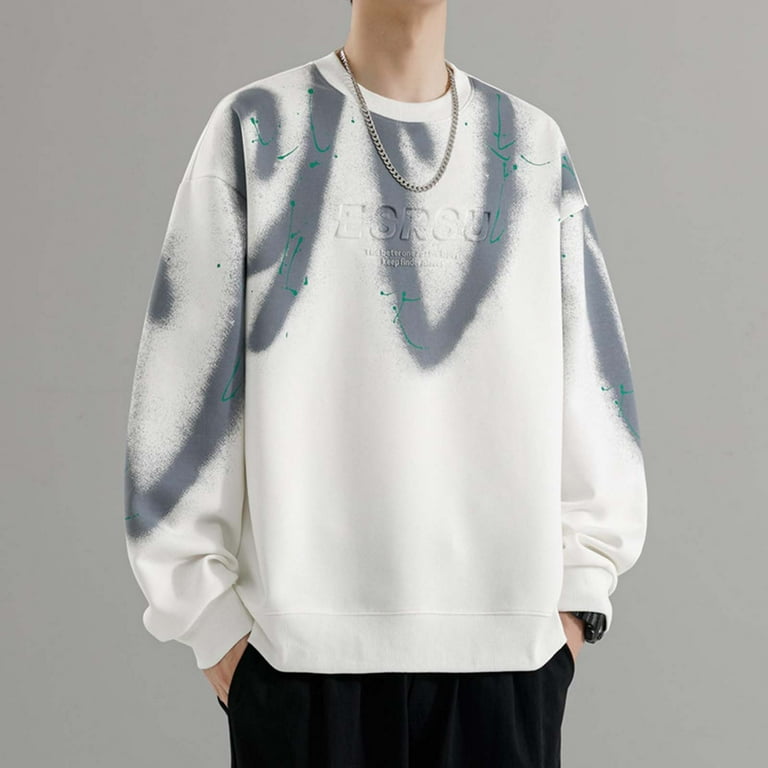AWZXDE Men's Winter Long Sleeve Crewneck Sweatshirt with Spray