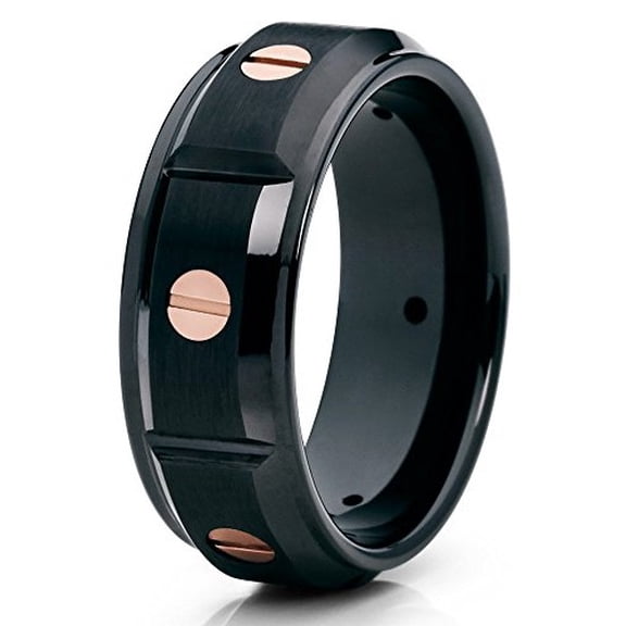 Black Tungsten Ring 8mm Tungsten Band With Screw Design Brushed Tungsten Band