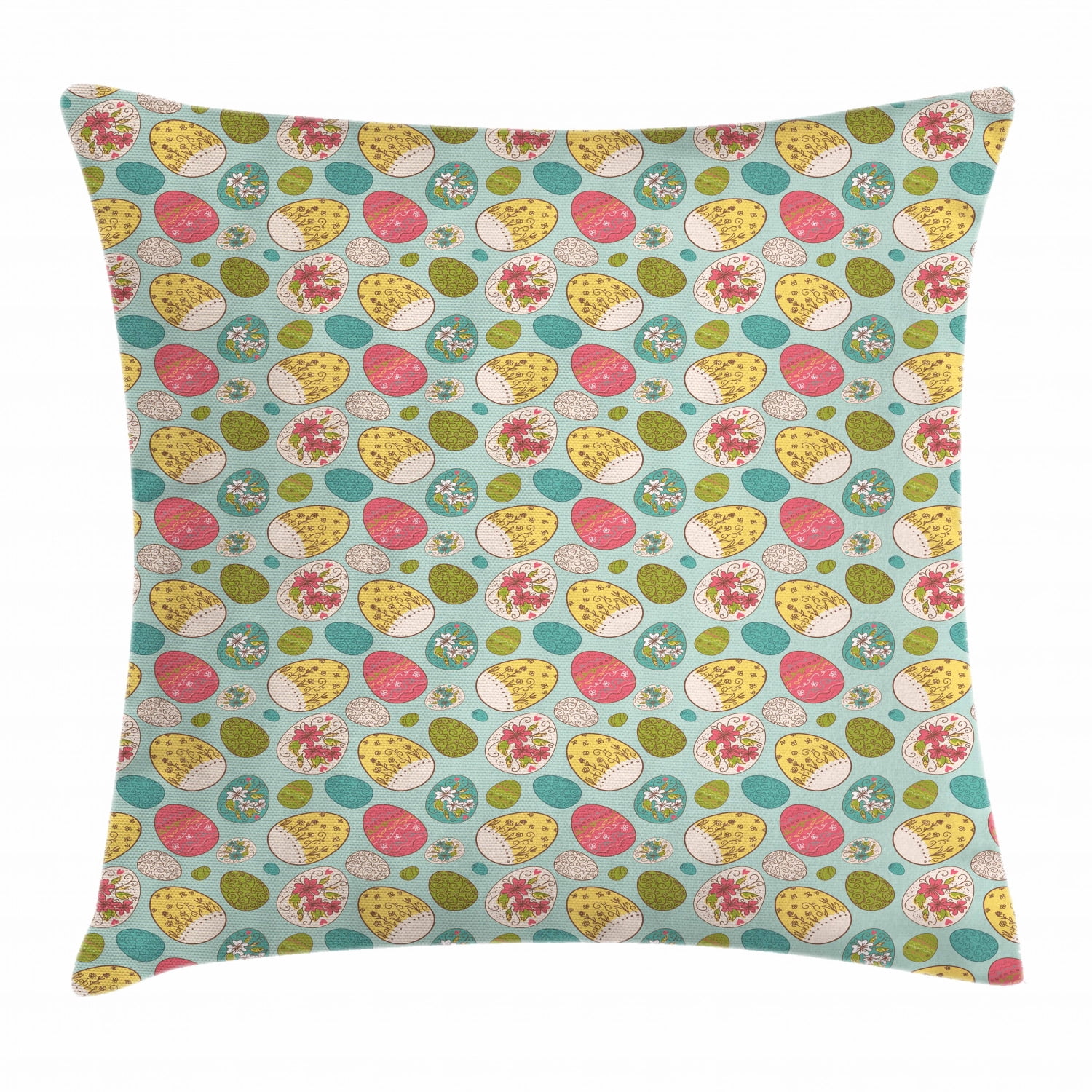 Easter Throw Pillow Cushion Cover, Festive Icons on Pale Blue Backdrop