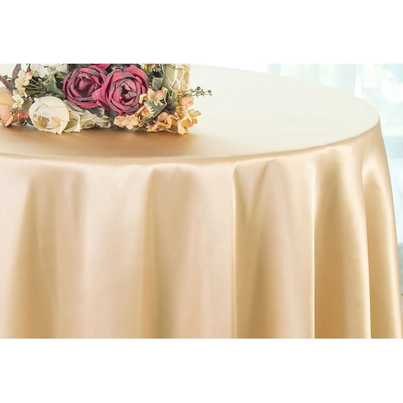 Wedding Linens Inc. 108" Round Satin Tablecloth Satin Table Cover Linens - Champagne
