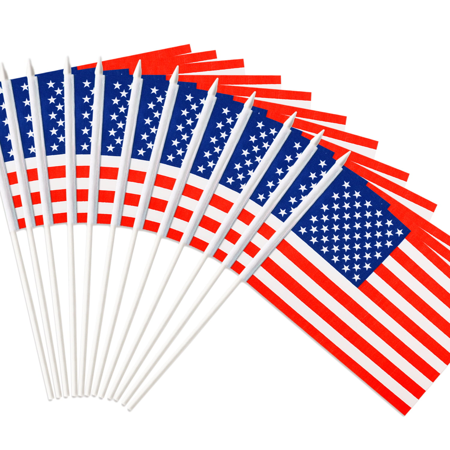 12 Pack Small Mini US American Flags on Stick 4x6 Inch Hand Held Stick Flags 