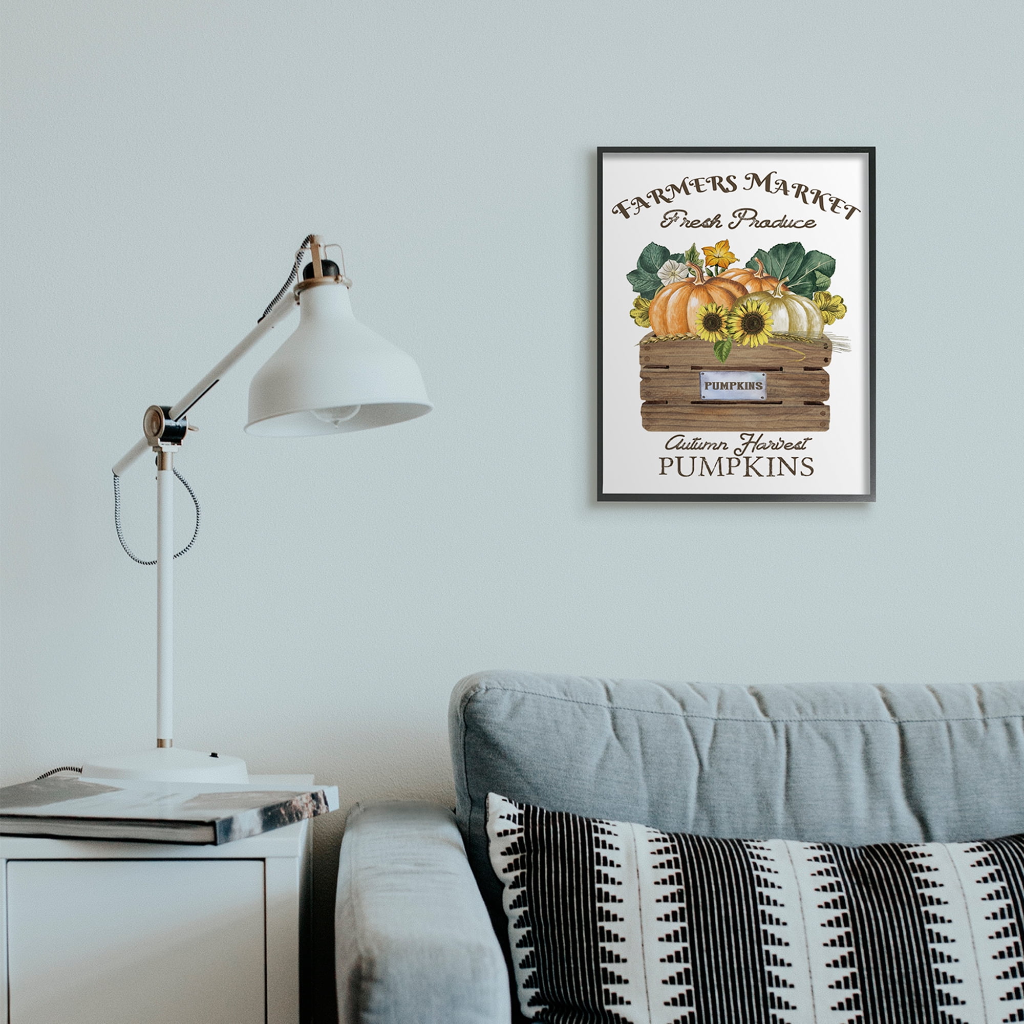 Stupell Home Décor Industries Farmers Market Autumn Harvest Charming Pumpkin Black Framed Design by Deborah Brown
