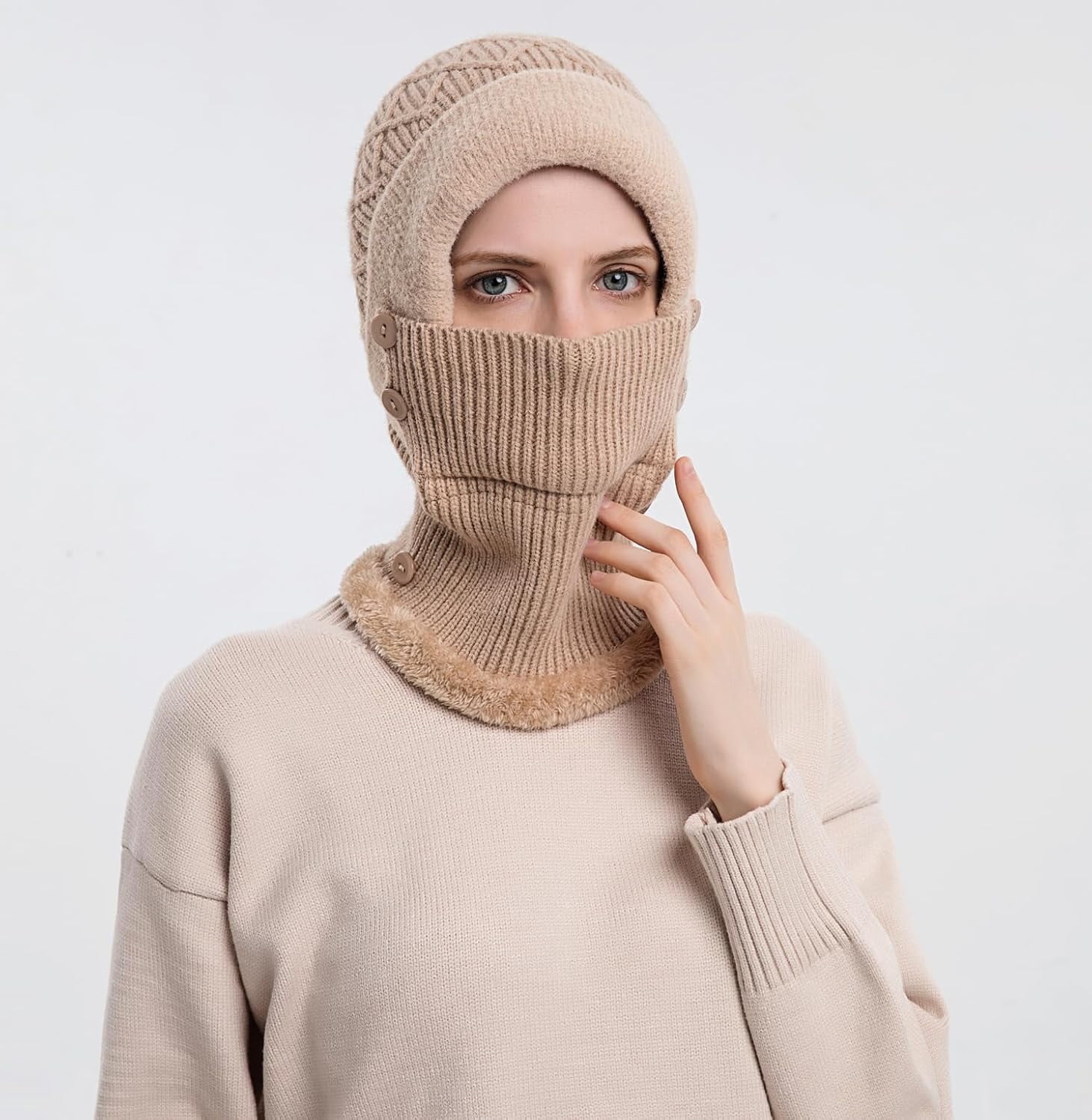 YooGuoGuo Women Winter Beanie Hats One Piece Fleece Lined Knit Balaclavas Mask Set Skull Neck Circle Scarf Ski Snow Hat Pompom