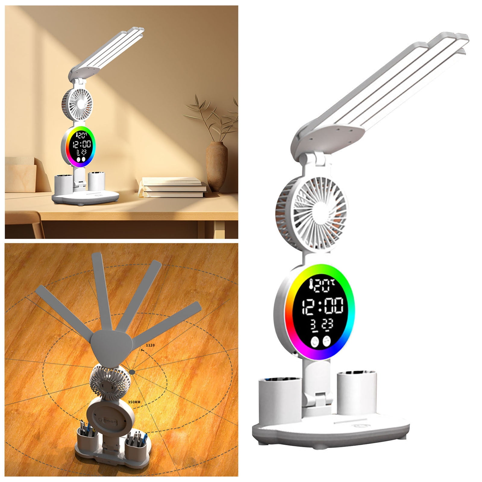 LLDYYDS Rechargeable Table Lamp Study Desk Lamp Reading Light Night Light with Fan Clock Dispaly Reading Desk Light