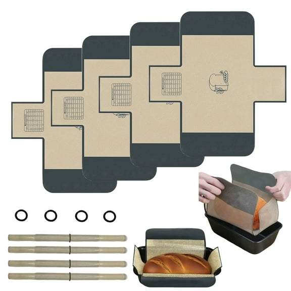 Silicone Bread Loaf Pan Liners with Handles 4 Pack– Reusable Non-Stick Heat Resistant Baking Mats, Sourdough Sling & Lifter, Fits Standard 9x5 Inch / 1.5 LB Loaf Pans