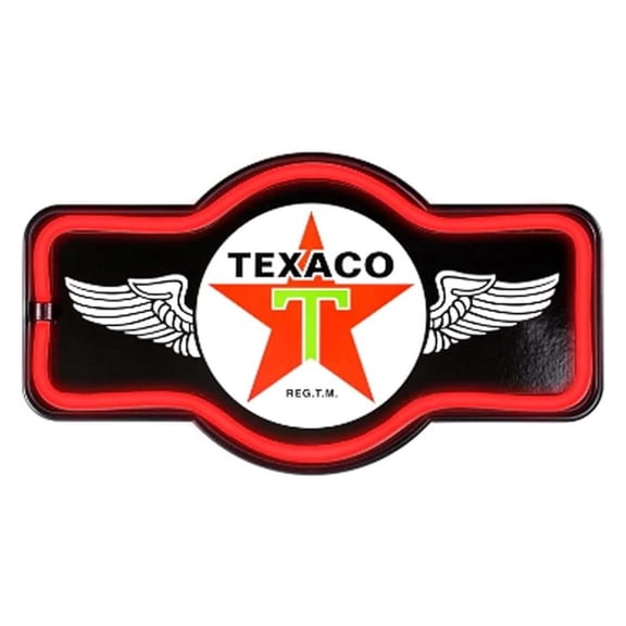 Texaco Oil Gas Station - Reproduction Vintage Advertising Marquee Sign - Battery Powered LED Neon Style Light - 17 x 10 x 3 Inches