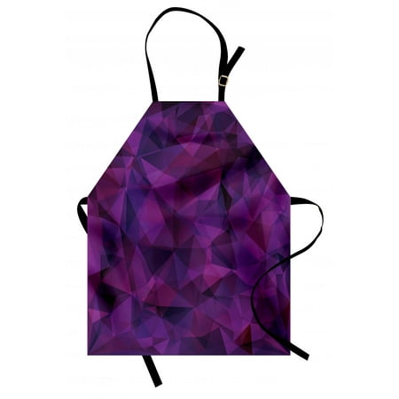 Indigo Apron Broken Glass Inspired Geometric Triangle Abstract Shapes, Unisex Kitchen Bib Apron with Adjustable Neck for Cooking Baking Gardening, Eggplant Purple Lilac and Burgundy, by Ambesonne