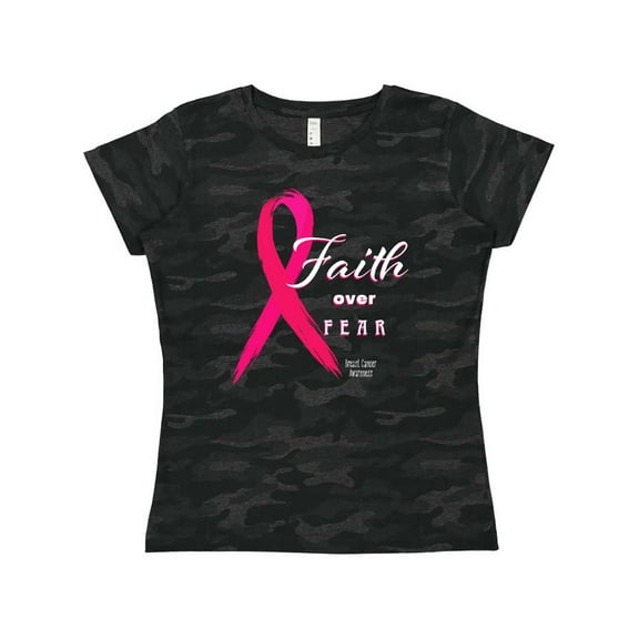 Inktastic Faith over Fear Breast Cancer Awareness with Pink Ribbon Women's T-Shirt