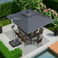thumbnail image 2 of PURPLE LEAF 9 x 12FT Deluxe Rectangle Solar Powered LED Patio Umbrella with Base, Large Offset Cantilever Umbrella with 360° Rotation, Gray, 2 of 15