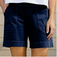 thumbnail image 2 of Cotton Shorts for Women Casual 7 Inch Inseam Shorts Summer Elastic Waist Short Vacation Beach Outfits with Pockets, 2 of 5