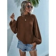 thumbnail image 6 of Womens Turtle-Neck Oversized Sweaters Casual Long Sleeve Pullover Loose Chunky Knit Jumper Brown S, 6 of 8