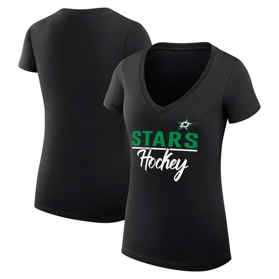 Women's G-III 4Her by Carl Banks Black Dallas Stars Super-Slim Fit Lightweight Graphic V-Neck T-Shirt