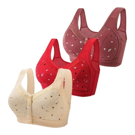3Pc Women s Front Side Bras for Women Strapless Buckle Lace Edge without Compression Bra Steel Ring Movement Seamless Gathering Adjustment Yoga Sleep Big Bras Large Bra