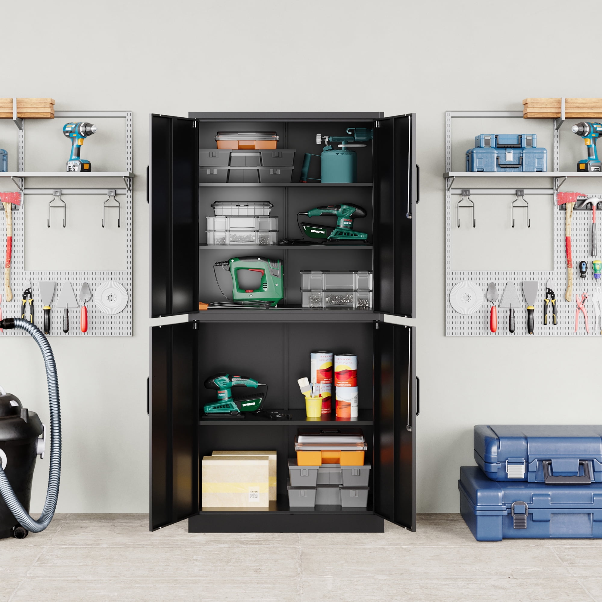 Fesbos Metal Storage Locking Cabinet with 4 Doors and 3 Adjustable Shelves,71" Lockable Tall Steel Garage Cabinet for Home Office,Living Room,Pantry