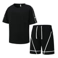 thumbnail image 2 of PNTUTB Men's Solid Color Striped Crew Neck Short Sleeve Loose T Shirt and Elastic Waist Drawstring Shorts Set, 2 of 6
