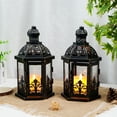 thumbnail image 5 of JHY DESIGN Candle Lantern 2 Candle Brushed Metal Hollow Christmas Pillar Candles Candle Lantern, Set of 2, 5 of 7
