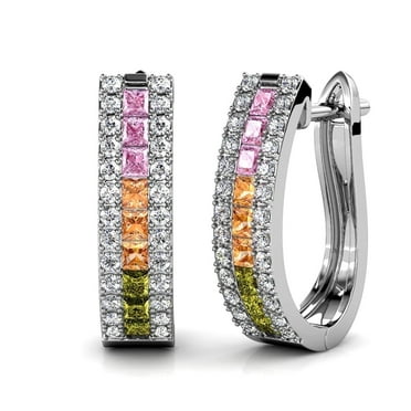 Cate & Chloe Rachel 18k White Gold Plated Hoop Earrings with Swarovski Crystals Gift for Women