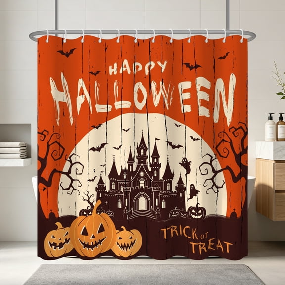 Lfeey Halloween Orange Shower Curtain, Waterproof Bath Curtain Bathroom Decor with Hooks, 72x72 Inch