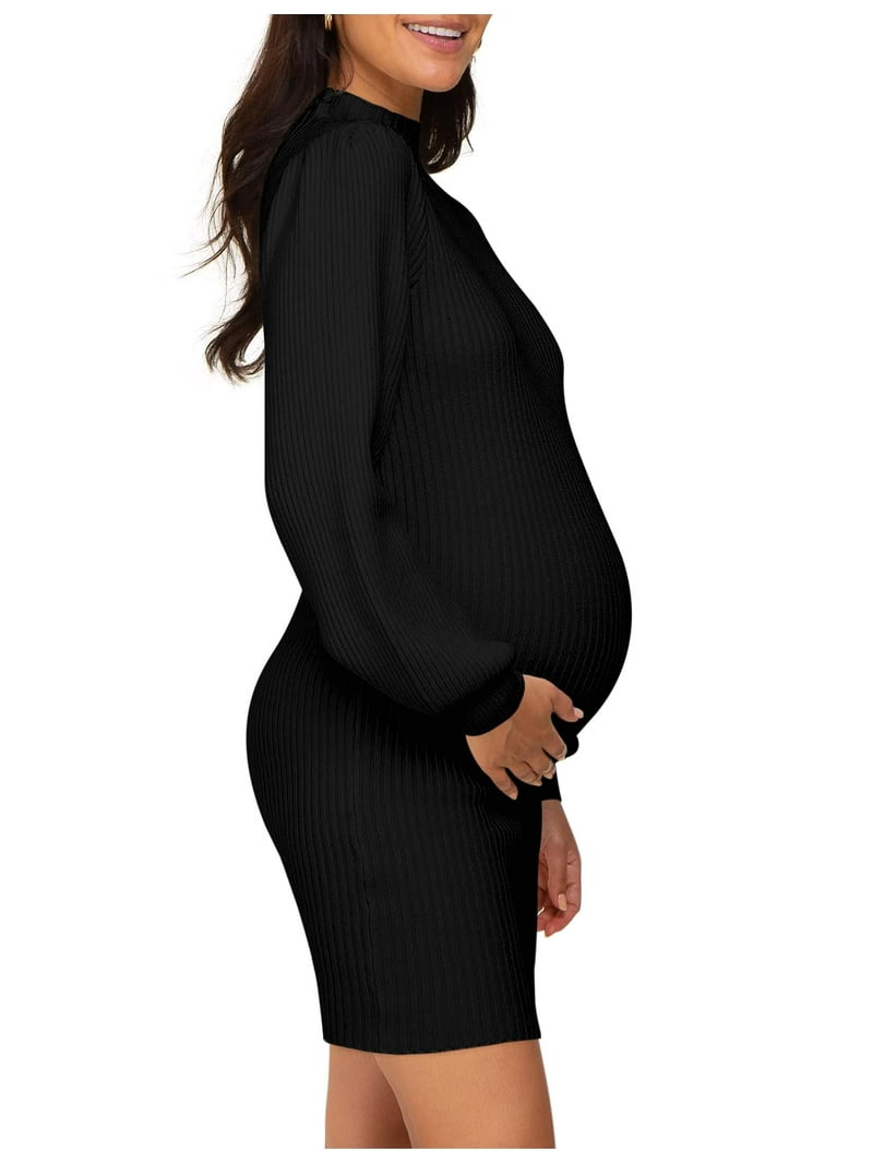Popoship Maternity Sweater Dress for Pregnant Women Turtleneck Puff Sleeve Knit Slim Fit Bodycon Mini Dress, Women's, Size: Small Popoship Maternity Sweater Dress for Pregnant Women Turtleneck Puff Sleeve Knit Slim Fit Bodycon Mini Dress, Women's, Size: Small
