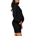 thumbnail image 3 of Maternity Sweater Dress for Pregnant Women Turtleneck Puff Sleeve Knit Slim Fit Bodycon Mini Dress, 3 of 4