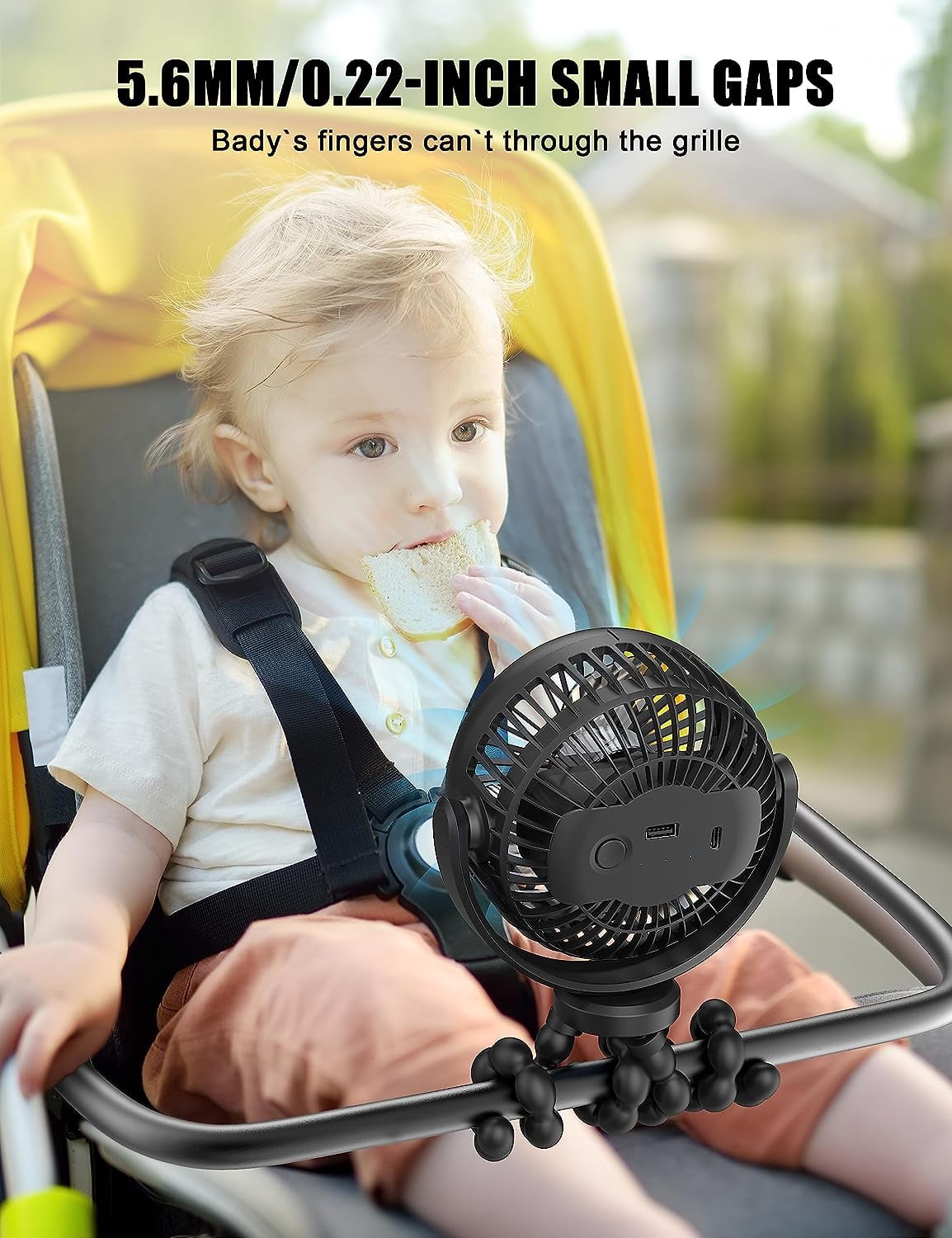 Cincofelia 3-Speed Portable Rechargeable Clip-On Fan