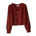 thumbnail image 1 of Suéter tipo cárdigan para mujer, abrigo para otoño e invierno, cuello en V, estilo vintage, top corto de punto borgoña, 1 of 8