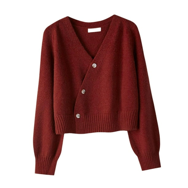 Cárdigan de punto para mujer, suéter, chaqueta, ropa, abrigo, manga larga, ropa exterior, frente abierto borgoña
