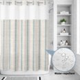 thumbnail image 3 of No Hook Shower Curtain, Modern Simple Art Shower Curtains for Bathroom with See Through Top Window, Blue Vertical Stripes Pattern Beige Waterproof & Washable Bath Curtain Stall 48"x72", 3 of 9