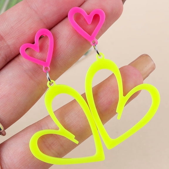C Neon Hollow Heart Dangle Earrings For Women Lightweight Acrylic Statement Jewelry For Festival And Casual Outfits