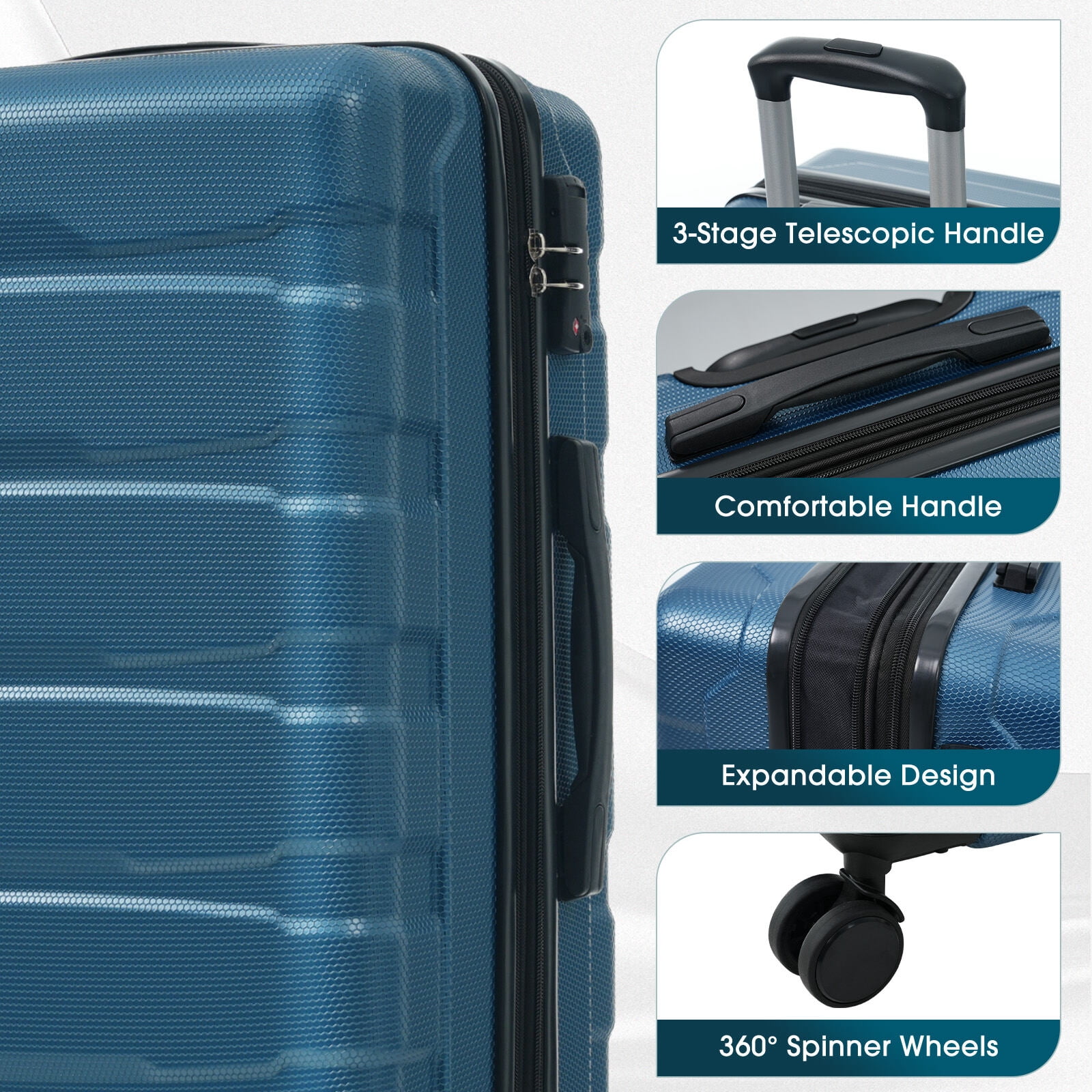 Hardside Suitcase, 28 Inch Hardshell ABS Checked Luggage, Durable Expandable Travel Suitcase with Spinner Wheels, TSA Lock, Blue Hardside Luggage,Abs Hardside Checked Luggage