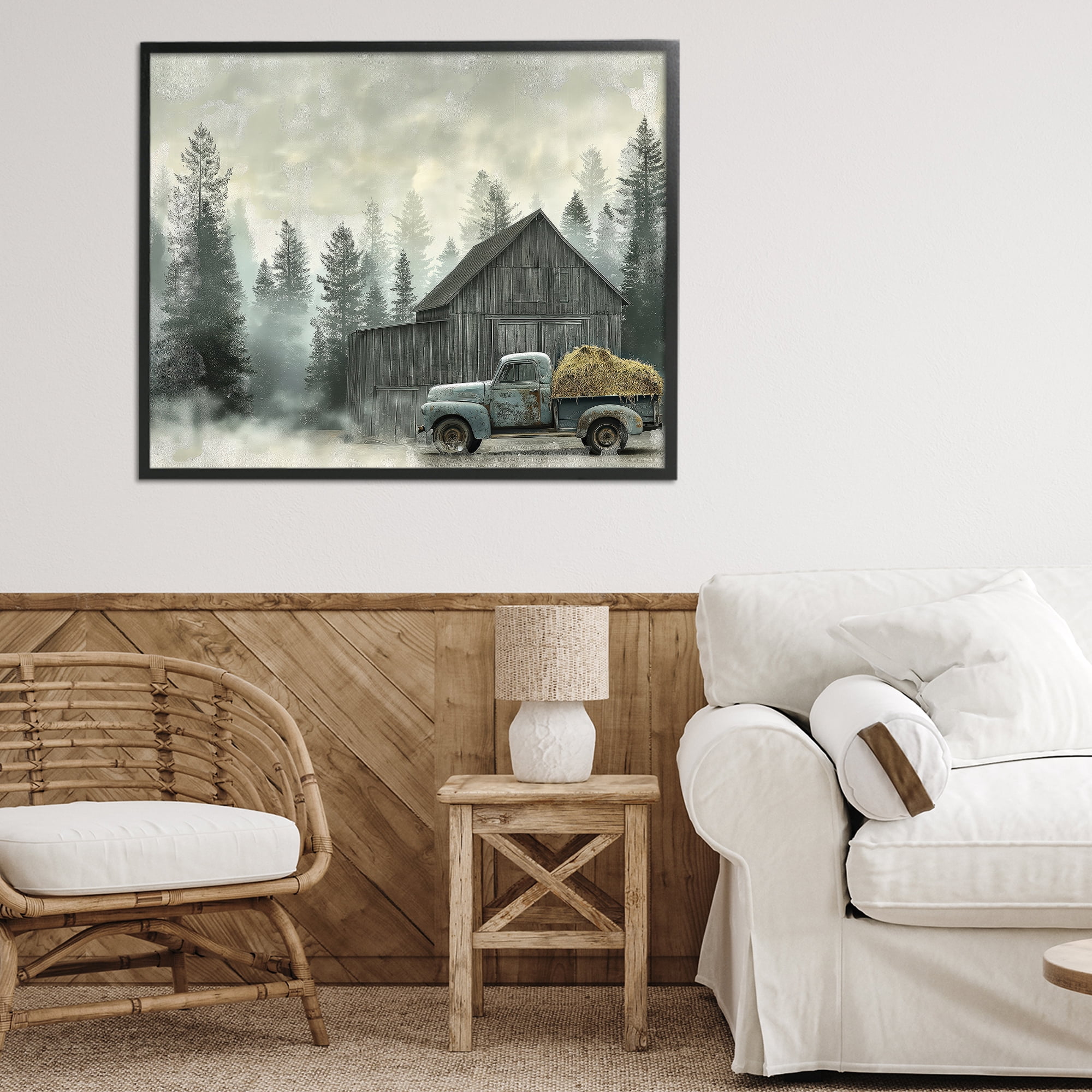 Stupell Industries Vintage Pickup at Misty Barn Black Framed Giclee Art, design by Imagine It Images