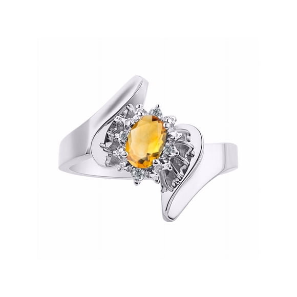 Rylos 14K White Gold Floral Designer Ring with 6X4MM Oval Gemstone & Sparkling Diamonds - Birthstone Citrine Jewelry Size 9