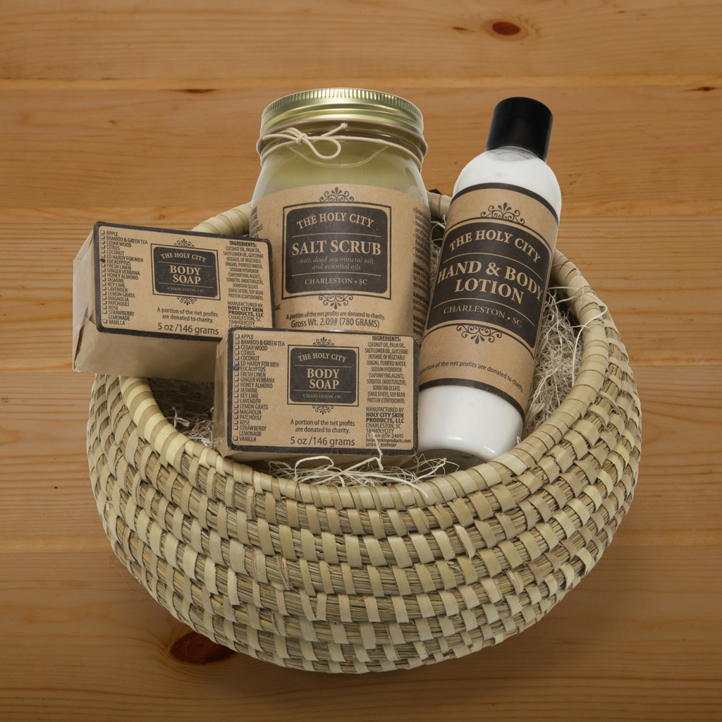 Holy City Skin Products Dead Sea Salt Scrub, Soap & Lotion Set Bamboo