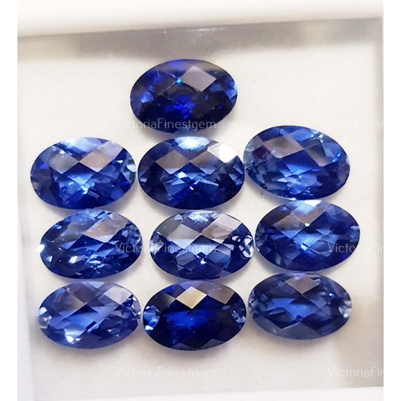 Blue Sapphire 42.20 Carat 10 PCs Natural Sapphire-MM Variety Ceylon sapphire ring Oval Shape Checkerboard Table Heated