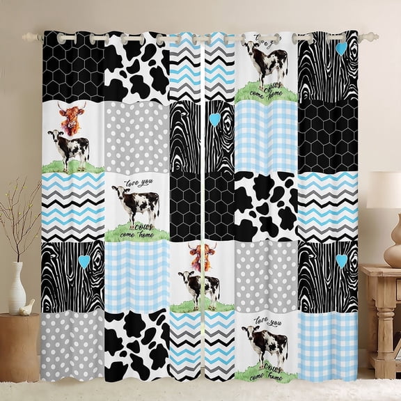 jejeloiu Milk Cow Curtains Pack of 2 (42x84 Each),Rustic Farm Animal Curtains Blackout,Geometric Stripes Dot Bedroom Curtains For Child,Luxury Bedroom Decor