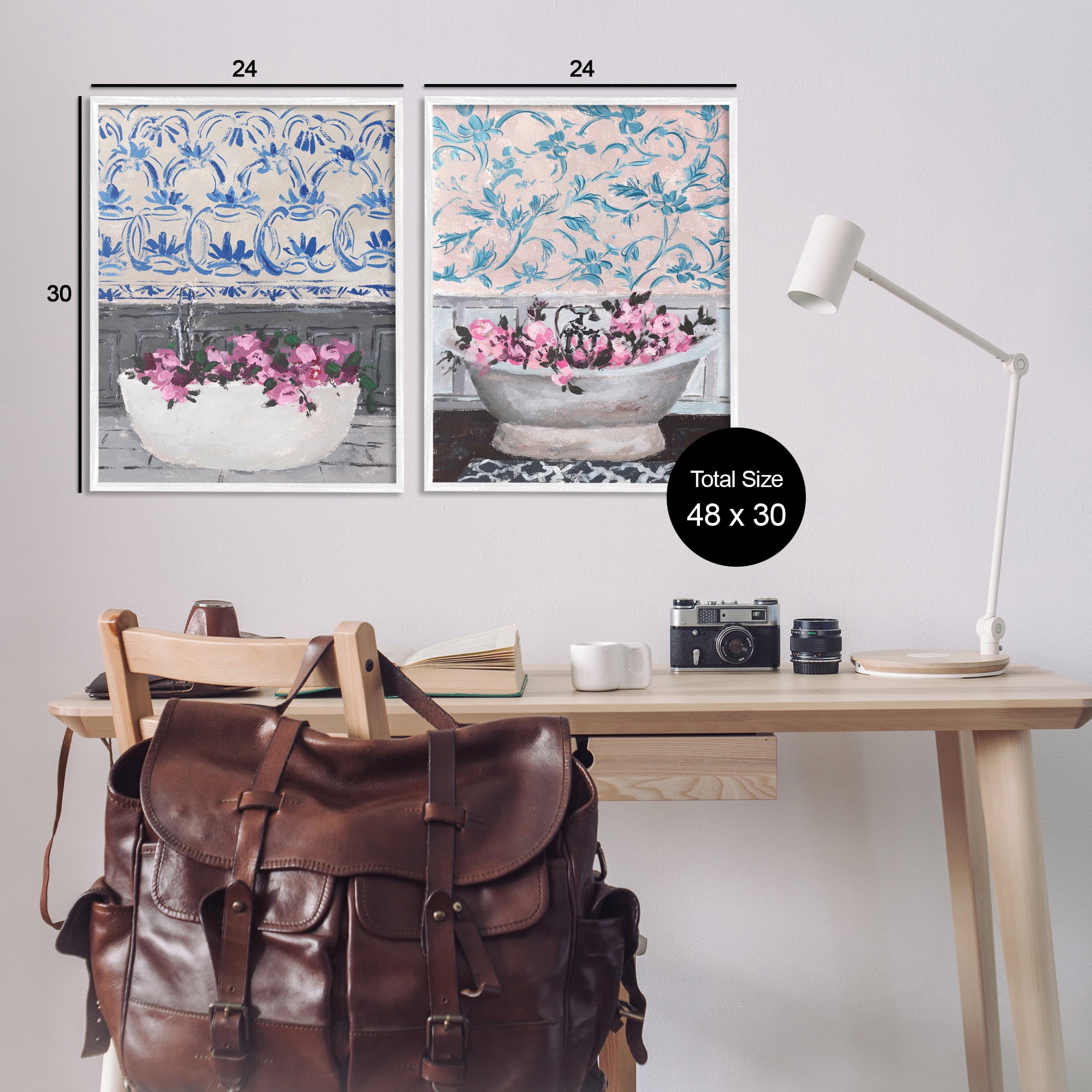 Stupell Industries Flowers In Bath Tub Interior Design Botanical & Floral Painting White Framed Art Print Wall Art, 24 x 30, Set of 2