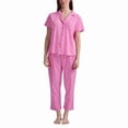 thumbnail image 2 of Karen Neuburger Women's Notch Collar 2-Piece Slim Leg Pajama Set, Pink, XX-Large, 2 of 5