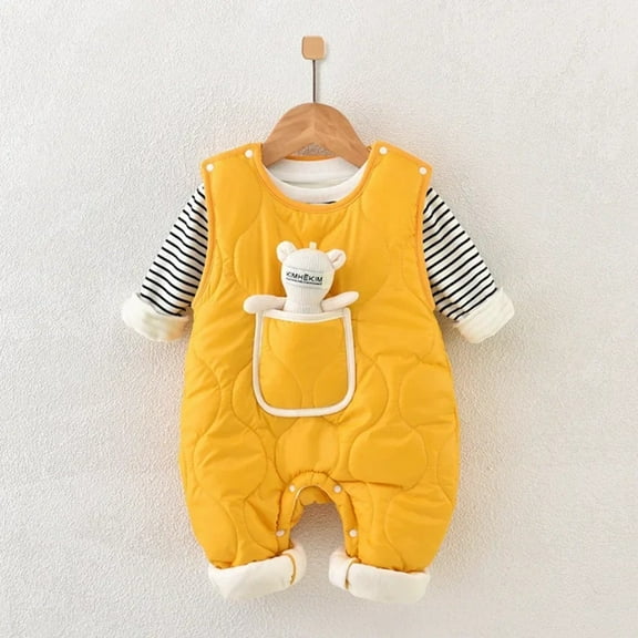 Autumn Winter Baby Boy Girl Rompers Newborn Plush Thick Cotton Set Warm Striped Top Jumpsuit with Doll 2pcs Casual Baby Clothes