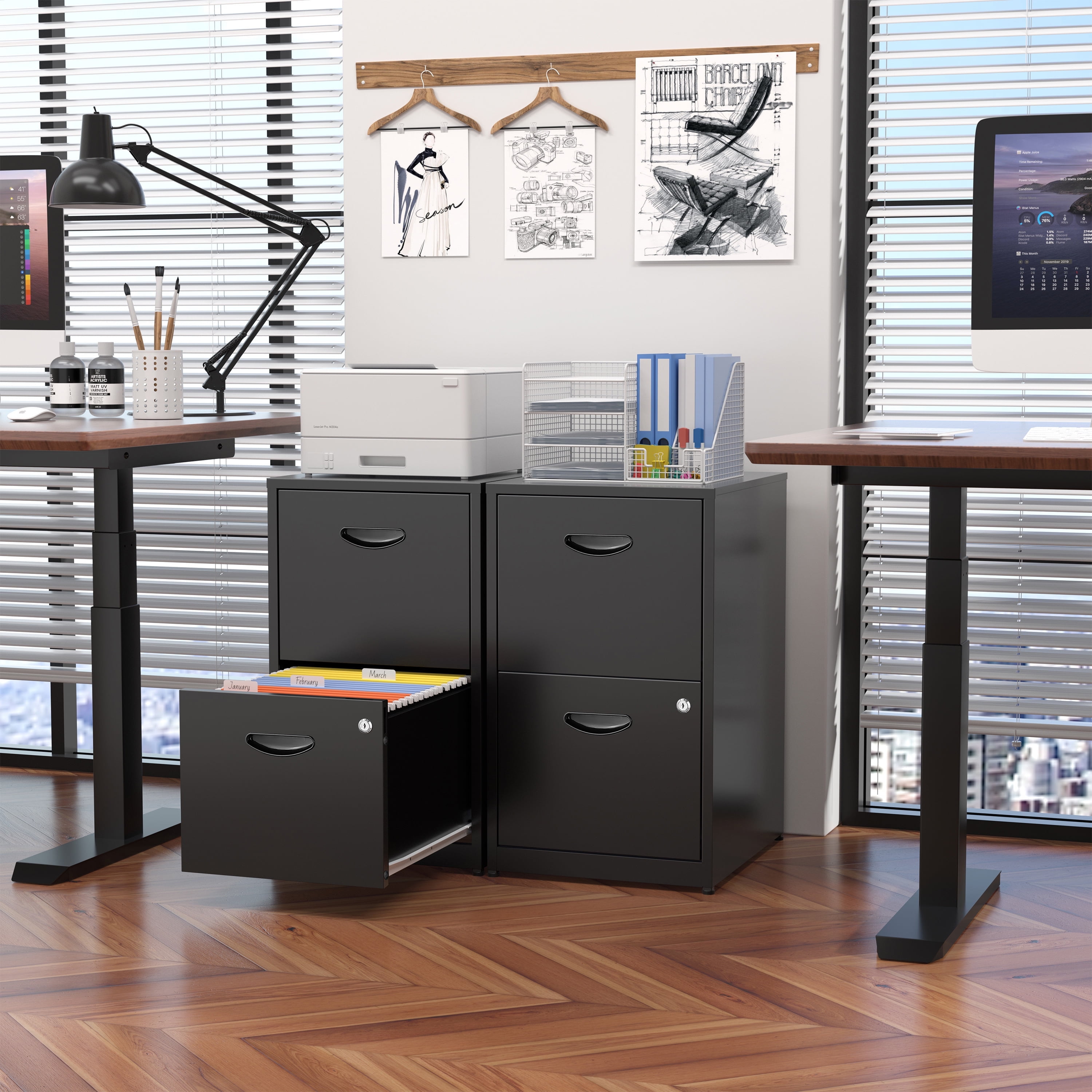 Polup 18"D Modern Office Locking File Cabinet 2 Drawer,Black Metal Vertical File Cabinet