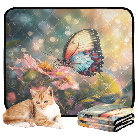 Qxltty Flower Butterflies Cat litter Pads Pet Set of 3 Diaper Mats Center Anti-leakage Layer Absorbent Soft and Comfortable