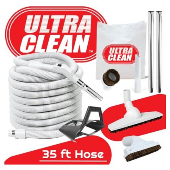 ULTRA CLEAN Tuyau Aspirateur Central de Luxe et kit d'Accessoires pour Bois Franc, Carrelage, Céramique et Plancher Nu