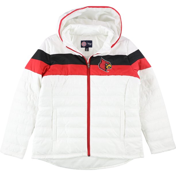 G-III Sports Womens University Of Louisville Puffer Jacket, Blanco, Grande